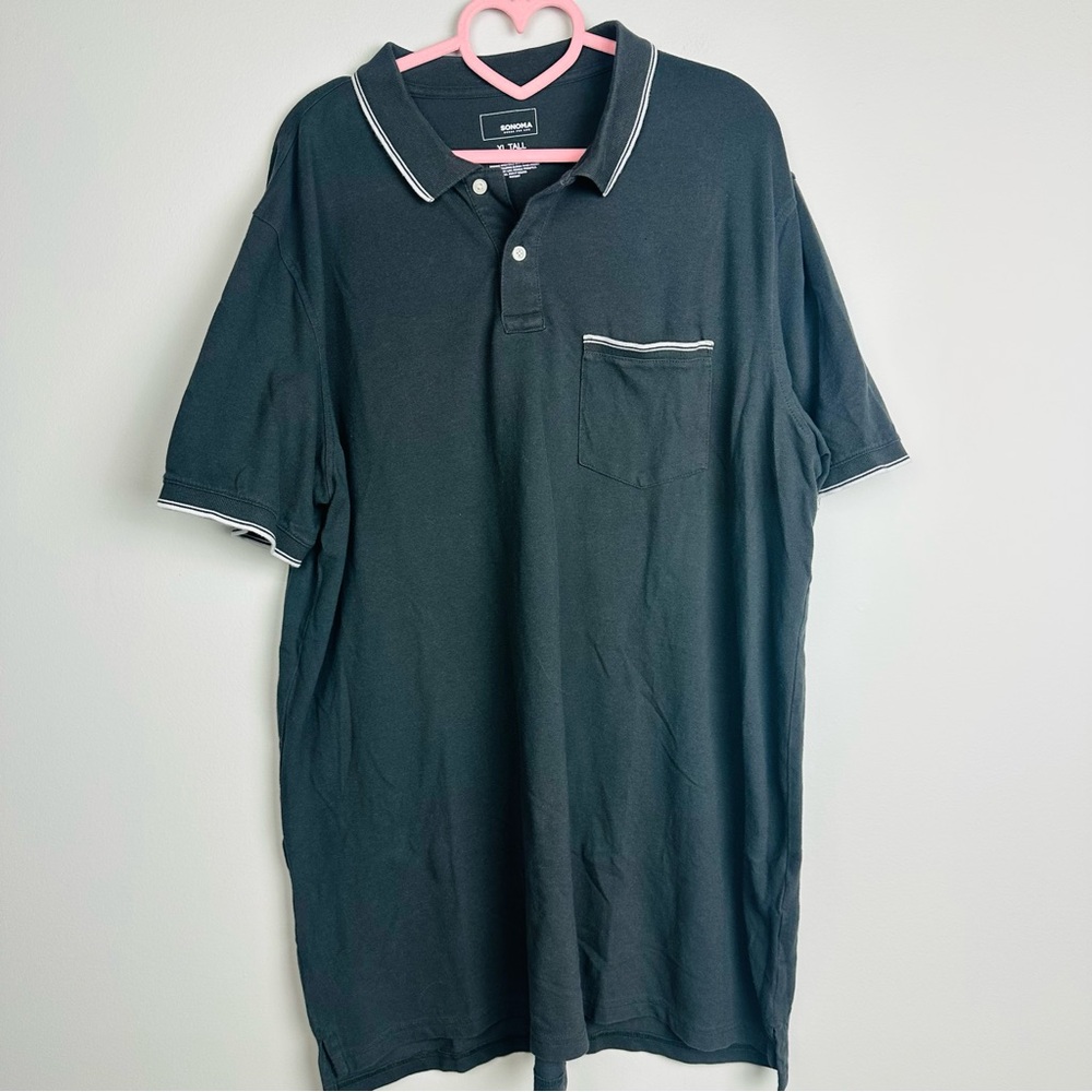 Apt. 9 Black Polo Shirt with White Accents Size XL Tall